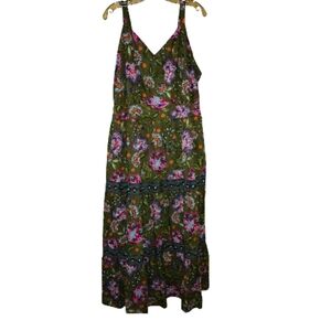 Lane Bryant Boho Olive Green Pink Orange Floral Maxi Dress Dress Size 20 NWT